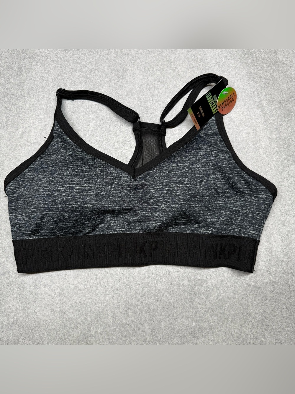 NWT PINK Victoria's Secret Heathered Black & Charcoal Medium-Support Sports Bra